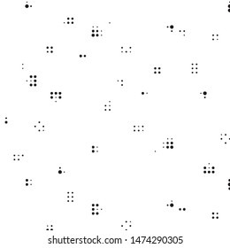 Abstract grunge grid polka dot halftone background pattern. Spotted black and white vector line illustration