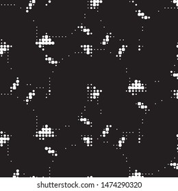 Abstract grunge grid polka dot halftone background pattern. Spotted black and white vector line illustration