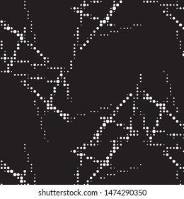 Abstract grunge grid polka dot halftone background pattern. Spotted black and white vector line illustration