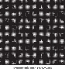 Abstract grunge grid polka dot halftone background pattern. Spotted black and white vector line illustration