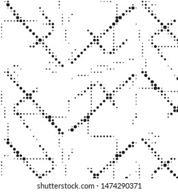 Abstract grunge grid polka dot halftone background pattern. Spotted black and white vector line illustration