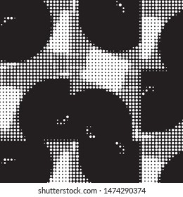 Abstract grunge grid polka dot halftone background pattern. Spotted black and white vector line illustration