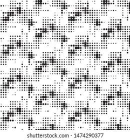 Abstract grunge grid polka dot halftone background pattern. Spotted black and white vector line illustration