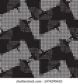 Abstract grunge grid polka dot halftone background pattern. Spotted black and white vector line illustration