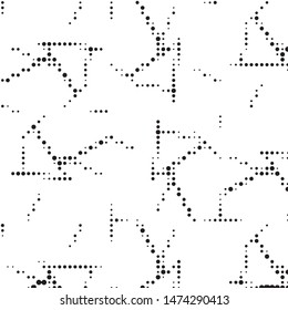 Abstract grunge grid polka dot halftone background pattern. Spotted black and white vector line illustration