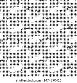Abstract grunge grid polka dot halftone background pattern. Spotted black and white vector line illustration