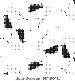 Abstract grunge grid polka dot halftone background pattern. Spotted black and white vector line illustration