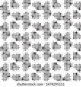 Abstract grunge grid polka dot halftone background pattern. Spotted black and white vector line illustration