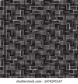 Abstract grunge grid polka dot halftone background pattern. Spotted black and white vector line illustration