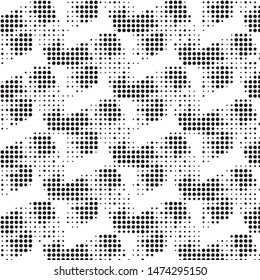 Abstract grunge grid polka dot halftone background pattern. Spotted black and white vector line illustration