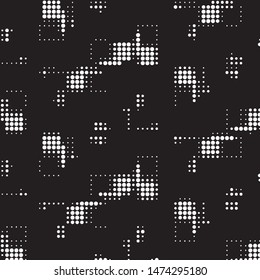 Abstract grunge grid polka dot halftone background pattern. Spotted black and white vector line illustration