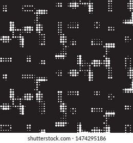 Abstract grunge grid polka dot halftone background pattern. Spotted black and white vector line illustration