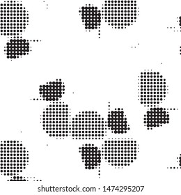 Abstract grunge grid polka dot halftone background pattern. Spotted black and white vector line illustration