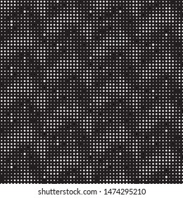 Abstract grunge grid polka dot halftone background pattern. Spotted black and white vector line illustration
