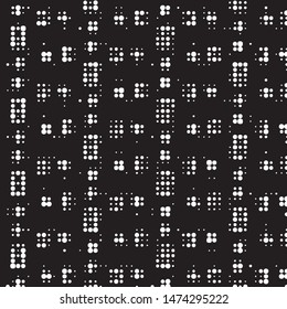 Abstract grunge grid polka dot halftone background pattern. Spotted black and white vector line illustration