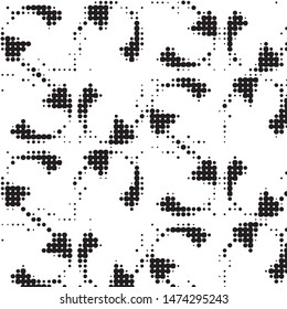 Abstract grunge grid polka dot halftone background pattern. Spotted black and white vector line illustration