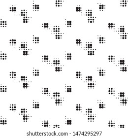 Abstract grunge grid polka dot halftone background pattern. Spotted black and white vector line illustration