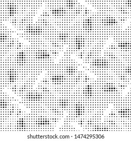 Abstract grunge grid polka dot halftone background pattern. Spotted black and white vector line illustration