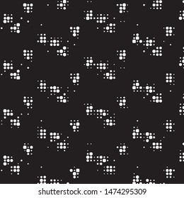 Abstract grunge grid polka dot halftone background pattern. Spotted black and white vector line illustration