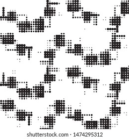 Abstract grunge grid polka dot halftone background pattern. Spotted black and white vector line illustration
