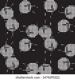 Abstract grunge grid polka dot halftone background pattern. Spotted black and white vector line illustration