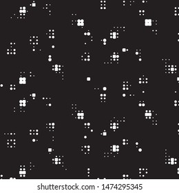 Abstract grunge grid polka dot halftone background pattern. Spotted black and white vector line illustration