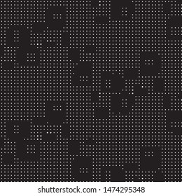Abstract grunge grid polka dot halftone background pattern. Spotted black and white vector line illustration
