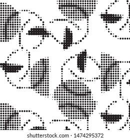 Abstract grunge grid polka dot halftone background pattern. Spotted black and white vector line illustration