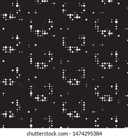 Abstract grunge grid polka dot halftone background pattern. Spotted black and white vector line illustration