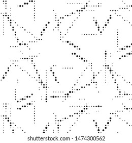 Abstract grunge grid polka dot halftone background pattern. Spotted black and white vector line illustration