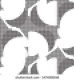 Abstract grunge grid polka dot halftone background pattern. Spotted black and white vector line illustration