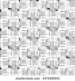 Abstract grunge grid polka dot halftone background pattern. Spotted black and white vector line illustration