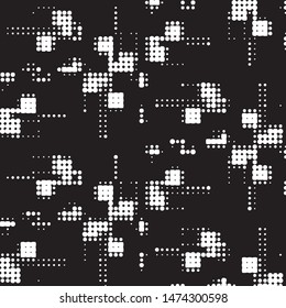 Abstract grunge grid polka dot halftone background pattern. Spotted black and white vector line illustration