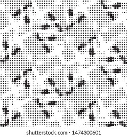 Abstract grunge grid polka dot halftone background pattern. Spotted black and white vector line illustration