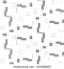 Abstract grunge grid polka dot halftone background pattern. Spotted black and white vector line illustration