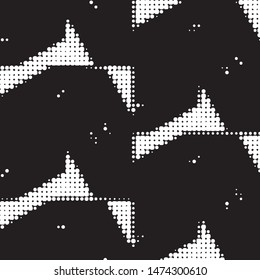 Abstract grunge grid polka dot halftone background pattern. Spotted black and white vector line illustration