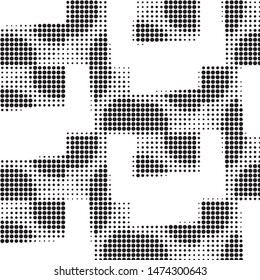 Abstract grunge grid polka dot halftone background pattern. Spotted black and white vector line illustration