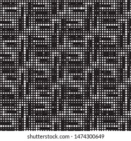Abstract grunge grid polka dot halftone background pattern. Spotted black and white vector line illustration