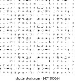 Abstract grunge grid polka dot halftone background pattern. Spotted black and white vector line illustration