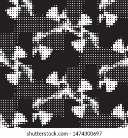 Abstract grunge grid polka dot halftone background pattern. Spotted black and white vector line illustration