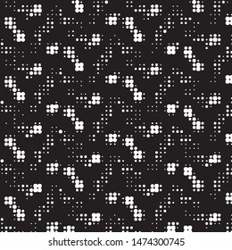 Abstract grunge grid polka dot halftone background pattern. Spotted black and white vector line illustration