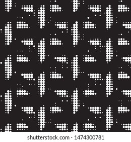 Abstract grunge grid polka dot halftone background pattern. Spotted black and white vector line illustration