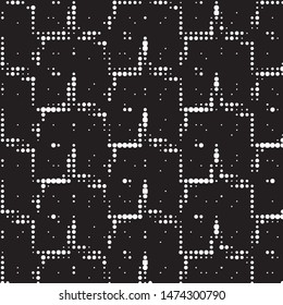 Abstract grunge grid polka dot halftone background pattern. Spotted black and white vector line illustration