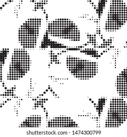 Abstract grunge grid polka dot halftone background pattern. Spotted black and white vector line illustration