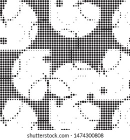 Abstract grunge grid polka dot halftone background pattern. Spotted black and white vector line illustration