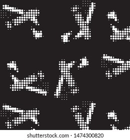 Abstract grunge grid polka dot halftone background pattern. Spotted black and white vector line illustration