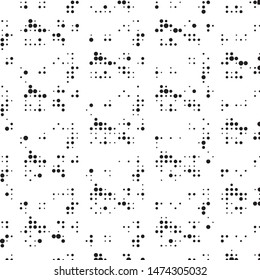 Abstract grunge grid polka dot halftone background pattern. Spotted black and white vector line illustration