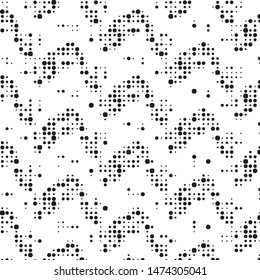 Abstract grunge grid polka dot halftone background pattern. Spotted black and white vector line illustration