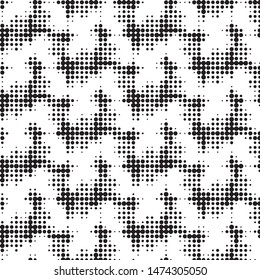 Abstract grunge grid polka dot halftone background pattern. Spotted black and white vector line illustration