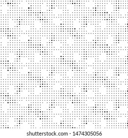 Abstract grunge grid polka dot halftone background pattern. Spotted black and white vector line illustration